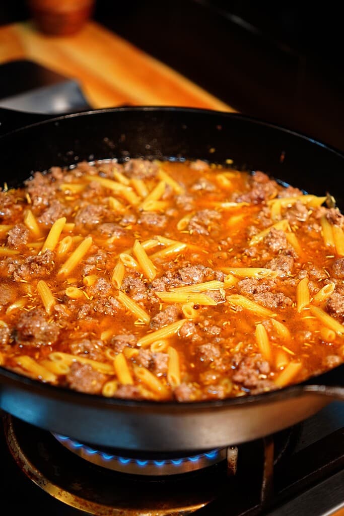 One Pan Creamy Beef Pasta