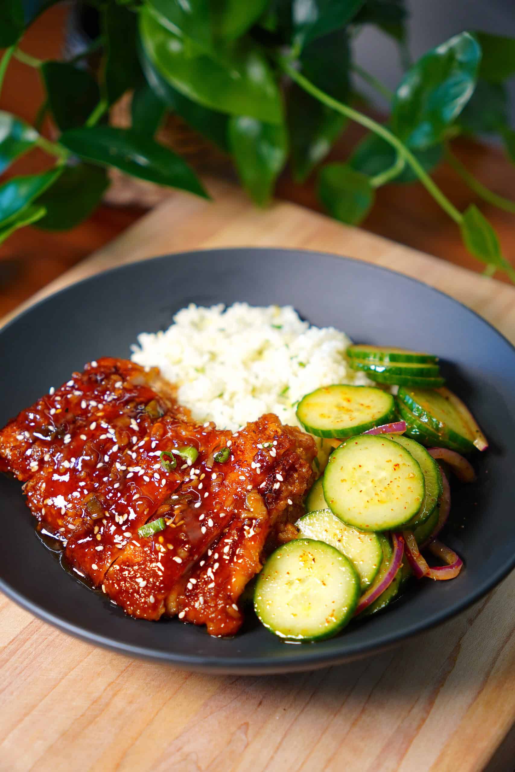 Honey Garlic Lemon Chicken with Cucumber Salad