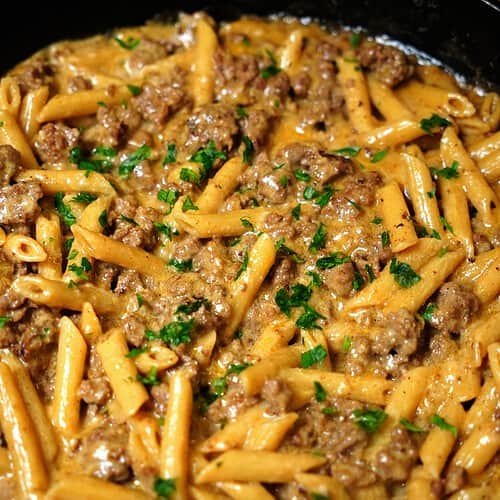 One Pan Creamy Beef Pasta